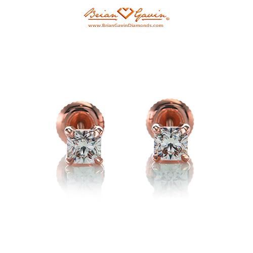 Square 4 Prong Earrings with Threaded Post-18K Rose Gold