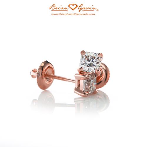 Square 4 Prong Earrings with Threaded Post-18K Rose Gold